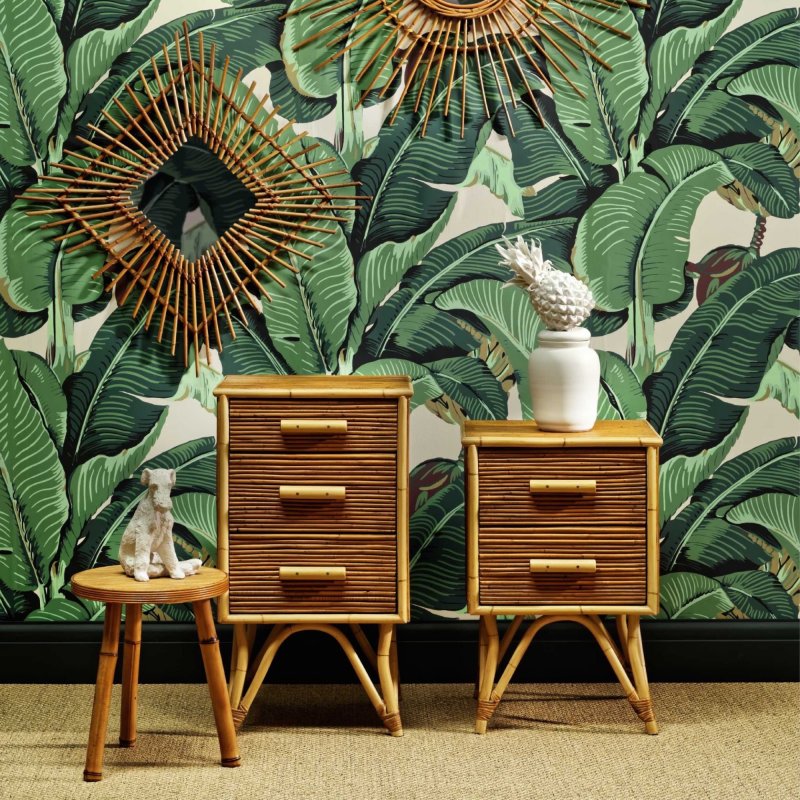 TRO030A SPLIT CANE BEDSIDE TABLE WITH THREE DRAWERS