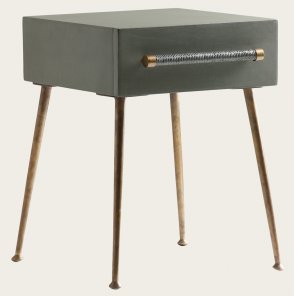 MID039 - BEDSIDE TABLE ONE DRAWER WICKER HANDLE BRASS TRIM & LEGS