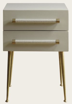 MID039A - BEDSIDE TABLE TWO DRAWER WICKER HANDLE BRASS TRIM & LEGS (2)