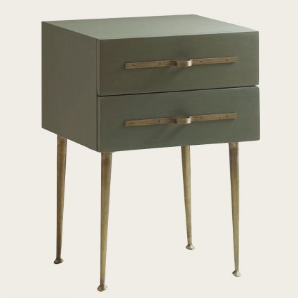 MID039A - BEDSIDE TABLE TWO DRAWER WICKER HANDLE BRASS TRIM & LEGS (4)