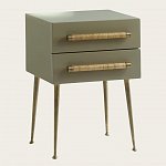 MID039A - BEDSIDE TABLE TWO DRAWER WICKER HANDLE BRASS TRIM & LEGS (6)