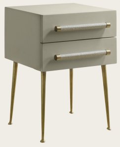 MID039A - BEDSIDE TABLE TWO DRAWER WICKER HANDLE BRASS TRIM & LEGS