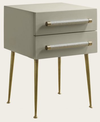 MID039A - BEDSIDE TABLE TWO DRAWER WICKER HANDLE BRASS TRIM & LEGS (1)