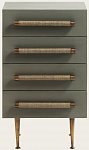 MID039B - BEDSIDE TABLE FOUR DRAWERS WICKER HANDLES BRASS TRIM & LEGS (2)