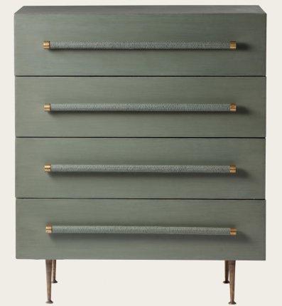 MID046 - CHEST WITH FOUR DRAWERS WICKER HANDLES BRASS TRIM & LEGS (2)