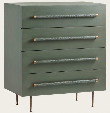 MID046 - CHEST WITH FOUR DRAWERS WICKER HANDLES BRASS TRIM & LEGS (1)