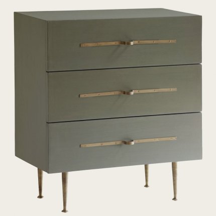 MID046A - CHEST WITH THREE DRAWERS WICKER HANDLES BRASS TRIM & LEGS (4)