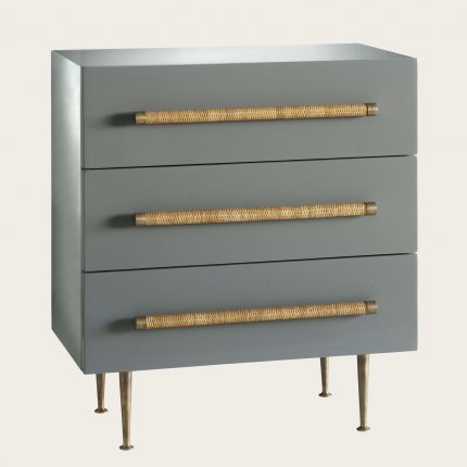 MID046A - CHEST WITH THREE DRAWERS WICKER HANDLES BRASS TRIM & LEGS (6)
