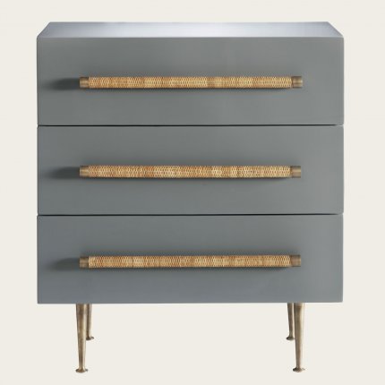 MID046A - CHEST WITH THREE DRAWERS WICKER HANDLES BRASS TRIM & LEGS (7)