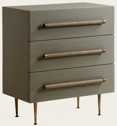 MID046A - CHEST WITH THREE DRAWERS WICKER HANDLES BRASS TRIM & LEGS (1)